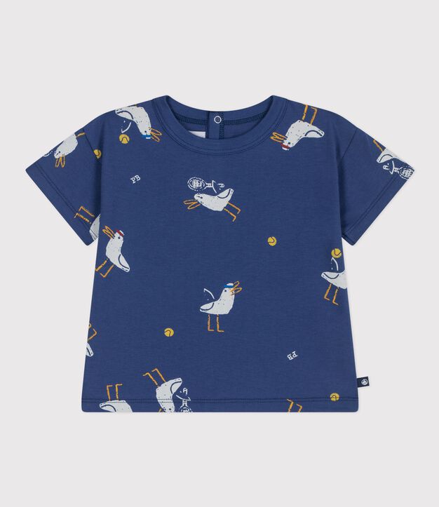 Tee-shirt b&eacute;b&eacute; en coton &agrave; manches courtes, imprim&eacute; mouettes bleu/multicouleur