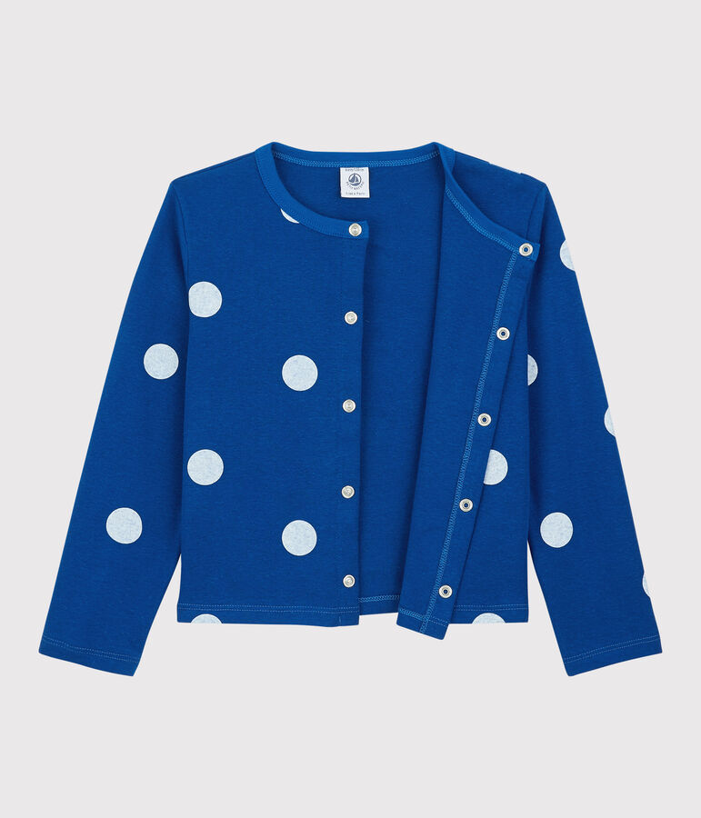 Cardigan en coton et lin enfant fille bleu SURF/blanc MARSHMALLOW
