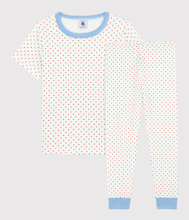 Pyjama manches courtes &eacute;toiles rouges petit gar&ccedil;on en coton biologique blanc/rouge