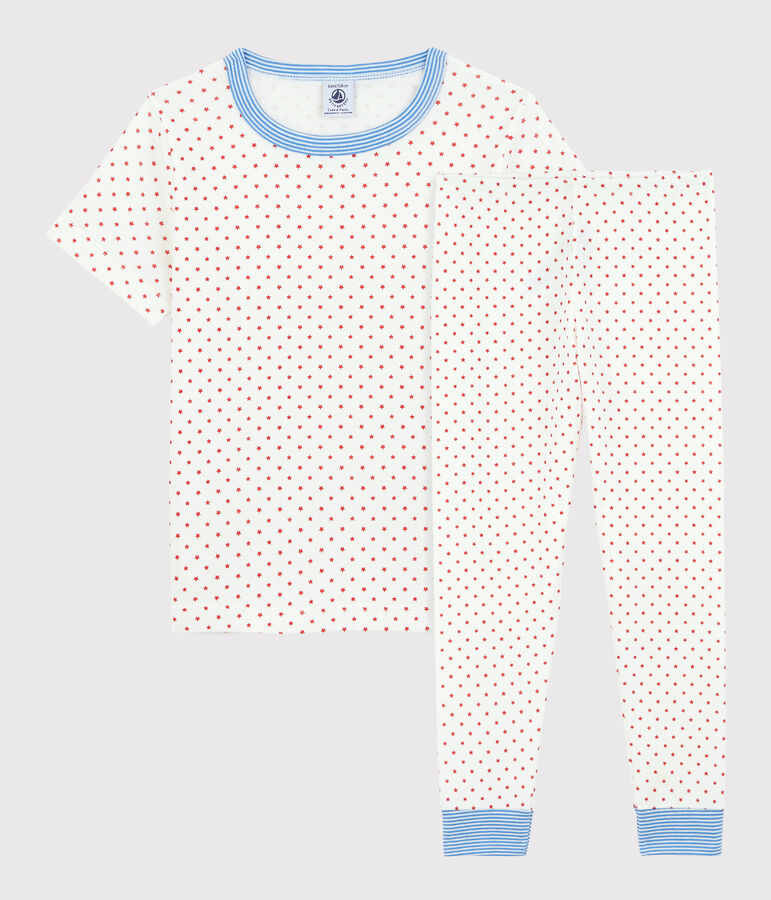 Pyjama manches courtes &eacute;toiles rouges petit gar&ccedil;on en coton biologique blanc MARSHMALLOW/rouge PEPS