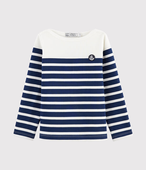 Marinière en jersey enfant blanc MARSHMALLOW/bleu MEDIEVAL
