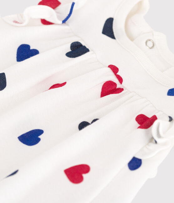 Robe bébé en coton à manches courtes et body intégré tricoeur blanc MARSHMALLOW/blanc MULTICO