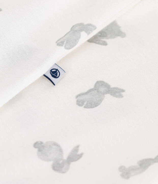 Pyjama b&eacute;b&eacute; sans pieds en coton imprim&eacute; lapin blanc/gris