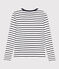 Tee-shirt L'ICONIQUE col rond en coton Femme blanc MARSHMALLOW/bleu SMOKING