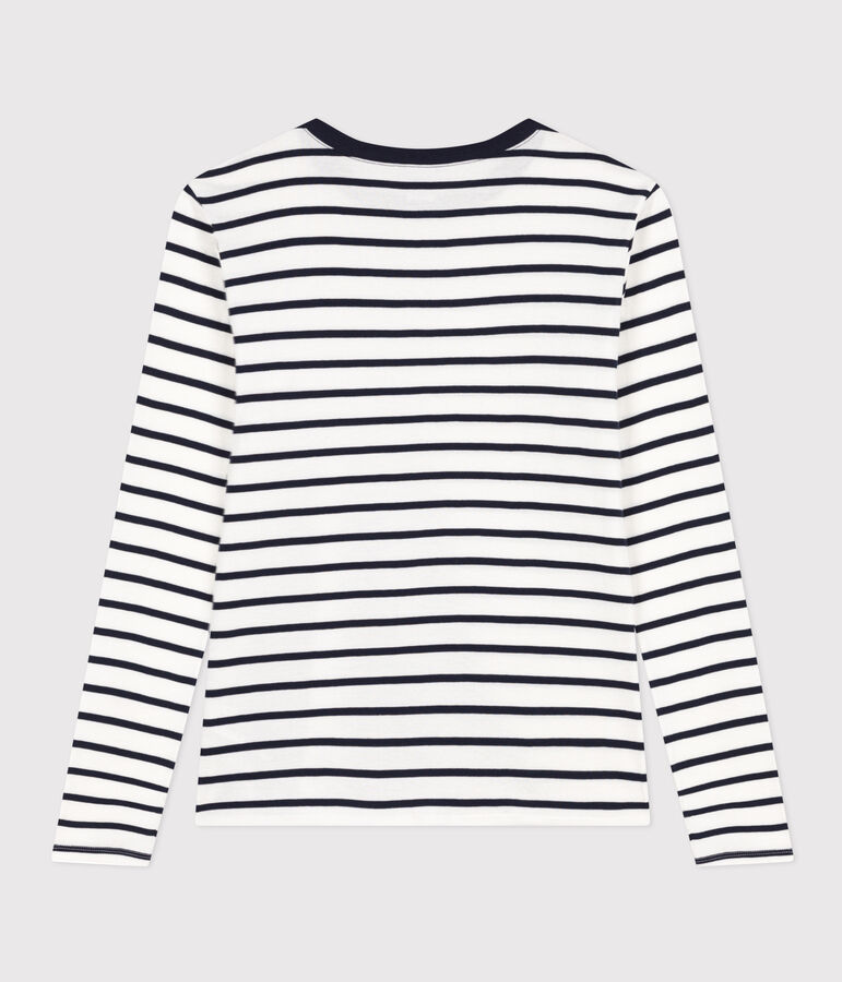 Tee-shirt L'ICONIQUE col rond en coton Femme blanc MARSHMALLOW/bleu SMOKING