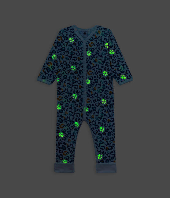 Dors-bien à pieds amovibles bébé phosphorescent imprimé panthère en coton blanc MARSHMALLOW/blanc MULTICO