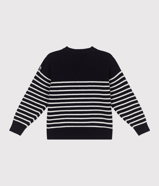 Pull marin enfant en laine et coton à rayures bleu SMOKING/blanc MARSHMALLOW