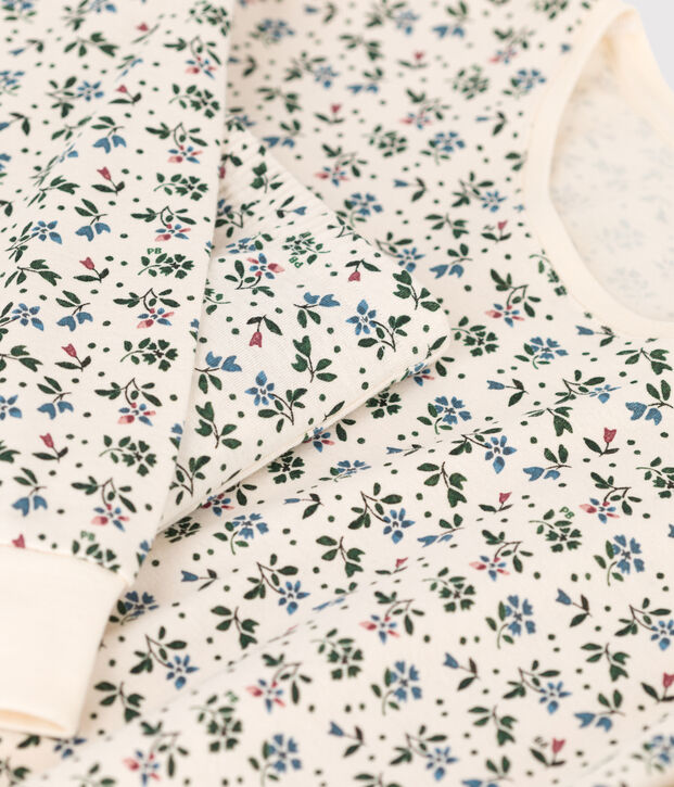 Pyjama femme en coton &eacute;cru/bleu/multicouleur