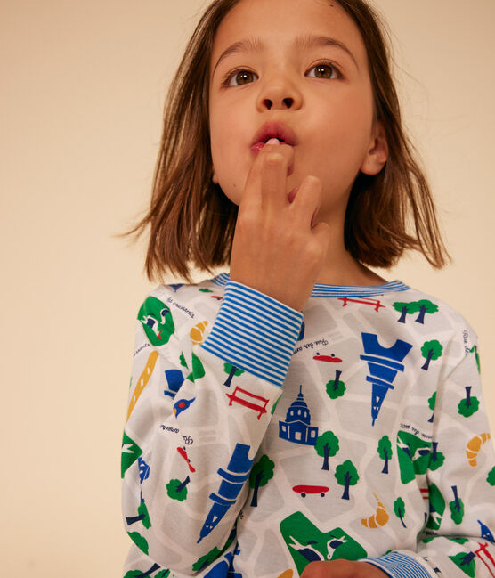 Pyjama imprimé motif Paris en coton enfant blanc MARSHMALLOW/blanc MULTICO