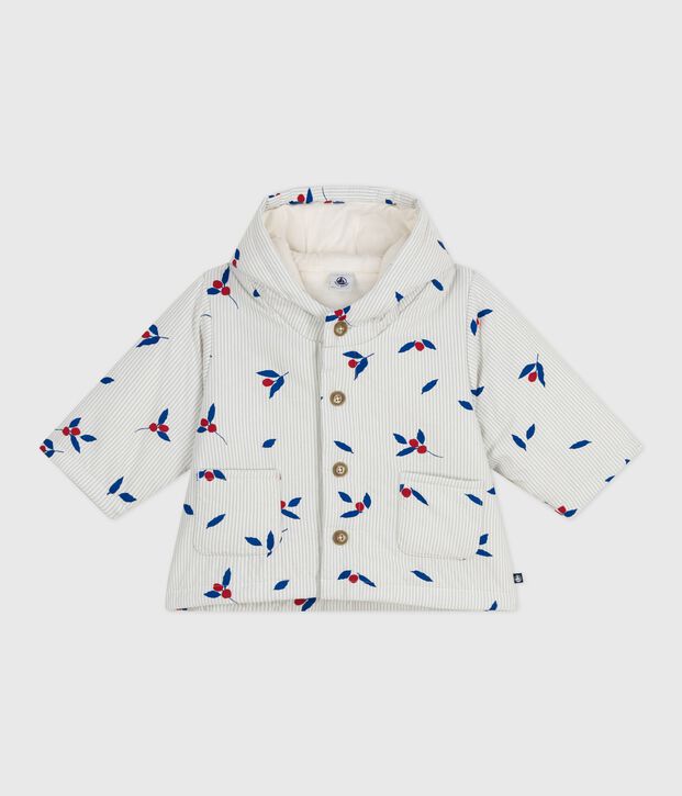 Manteau &agrave; capuche b&eacute;b&eacute; ouatin&eacute; en popeline imprim&eacute;e baie bleu/multicouleur