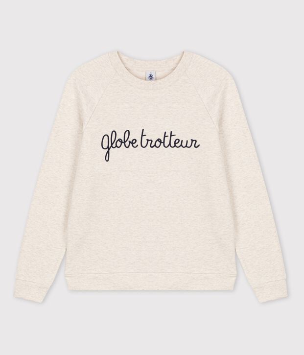 Sweatshirt en molleton brod&eacute; Femme beige chin&eacute;