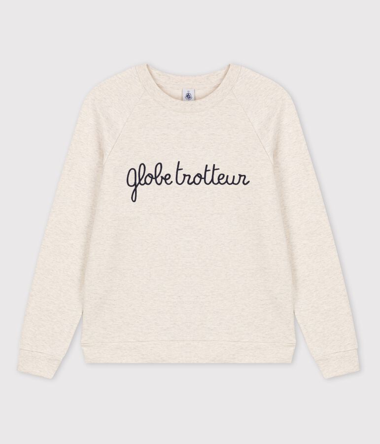Sweatshirt en molleton brod&eacute; Femme beige