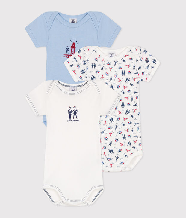 Lot de 3 bodies manches courtes en coton b&eacute;b&eacute; multicouleur
