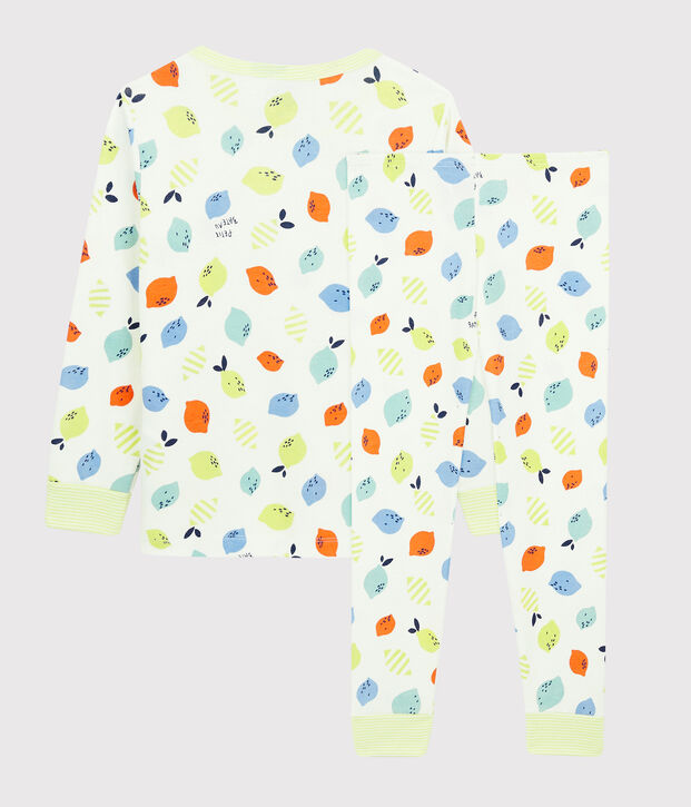 Pyjama imprim&eacute; citrons  petit gar&ccedil;on-petite fille en coton biologique blanc/multicouleur