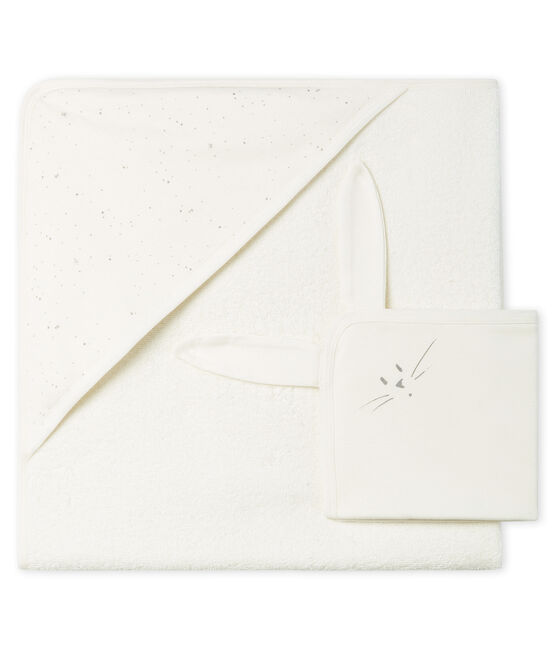Coffret carré de bain et doudou bébé en BE et tubique blanc MARSHMALLOW/blanc MULTICO