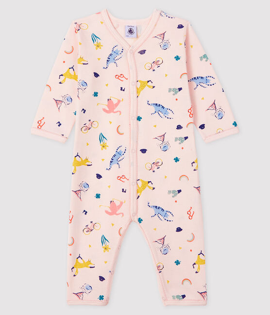 Dors-bien sans pieds bébé fille en côte rose FLEUR/blanc MULTICO