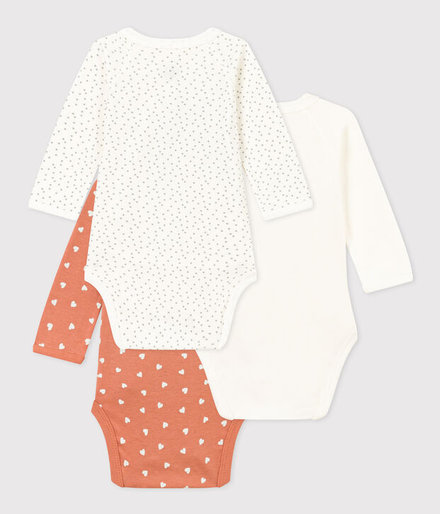 Lot de 3 bodies crois&eacute;s manches longues en coton multicouleur