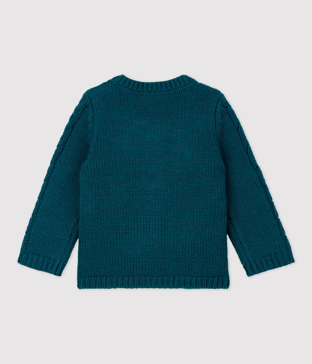 Cardigan en laine et coton b&eacute;b&eacute;. vert