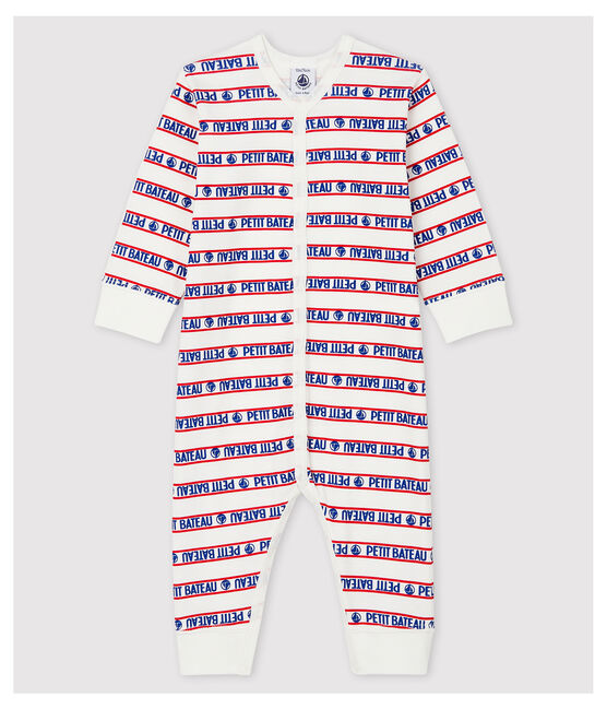 Dors-bien sans pieds Petit Bateau bébé en coton blanc MARSHMALLOW/blanc MULTICO