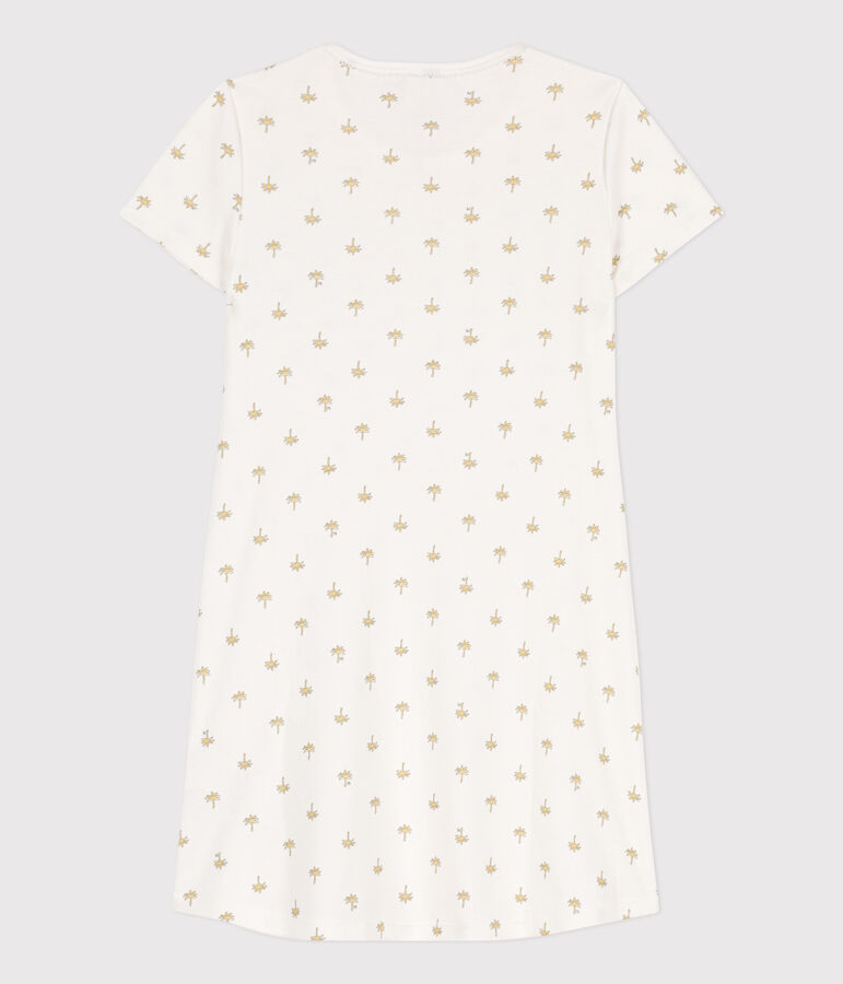 Chemise de nuit palmiers en coton petite fille blanc MARSHMALLOW/blanc MULTICO