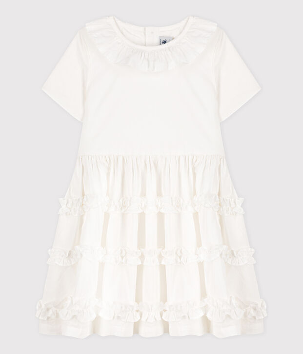 Robe manches courtes en popeline enfant fille blanc