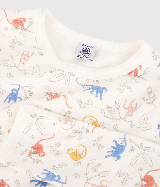 Pyjama singes multicolores en tubique enfant blanc MARSHMALLOW/blanc MULTICO