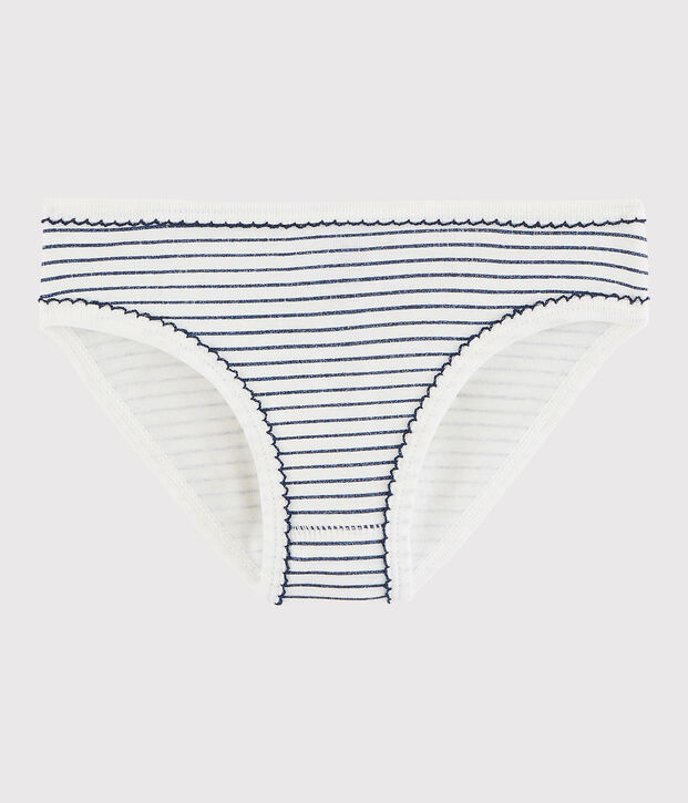 Culotte petite fille en coton blanc/bleu