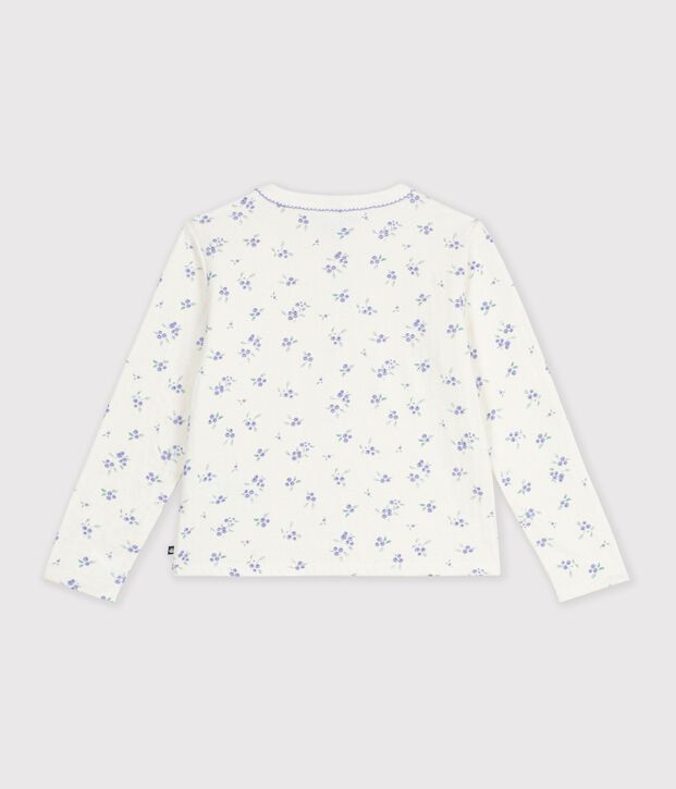 Cardigan enfant en coton &agrave; fleurs &eacute;cru/multicouleur