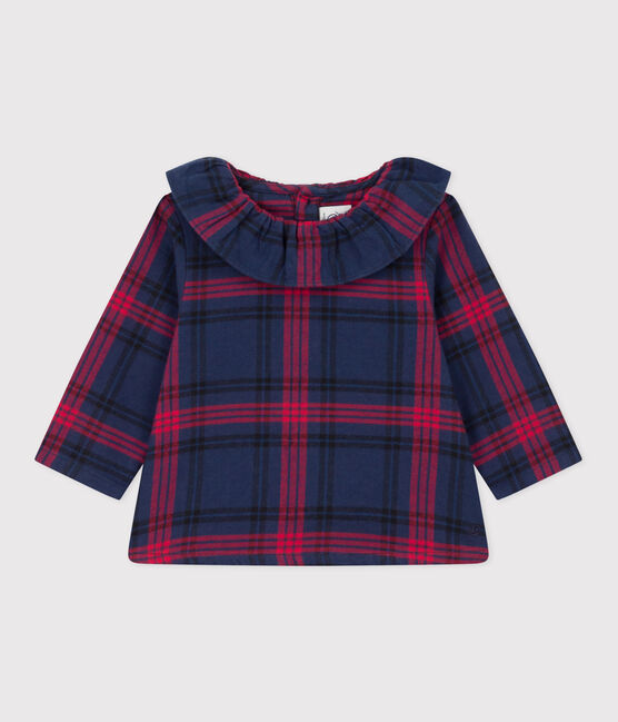 Blouse manches longues en flanelle bébé bleu SMOKING/blanc MULTICO