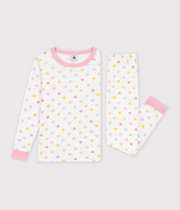 Pyjama tr&egrave;s ajust&eacute; enfant en coton imprim&eacute; blanc/multicouleur