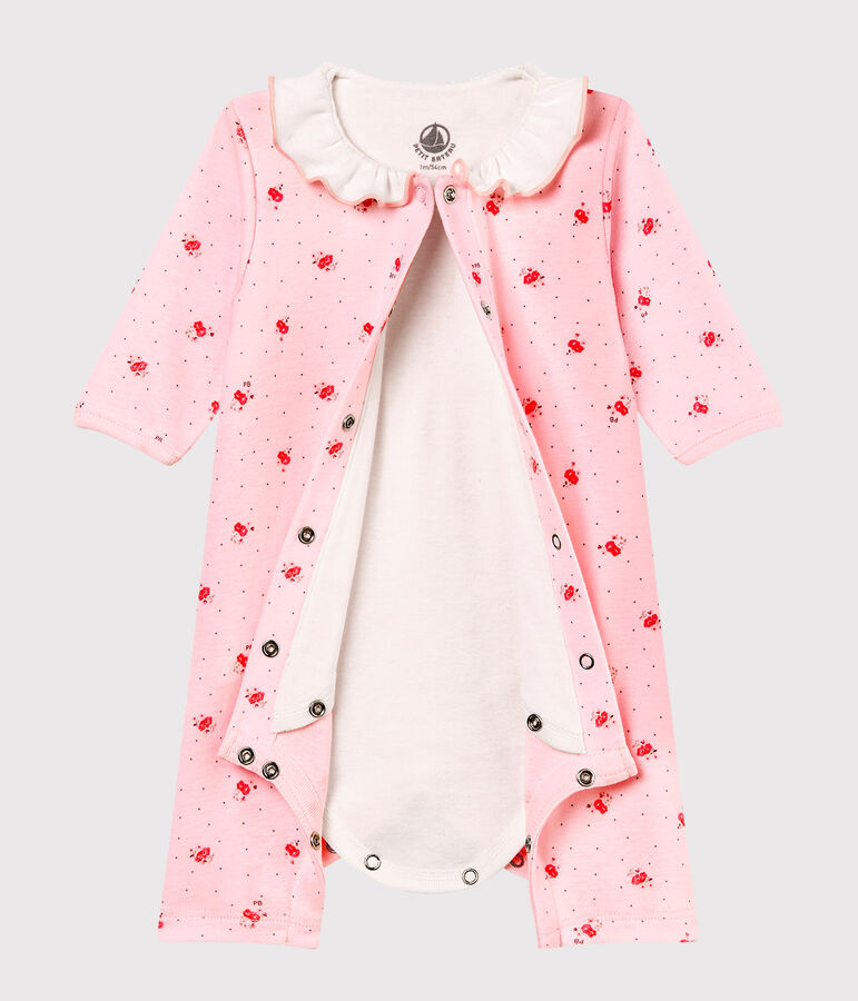 Bodyjama sans pieds b&eacute;b&eacute; fille en c&ocirc;te 1x1 imprim&eacute;e rose VIENNE/blanc MULTICO