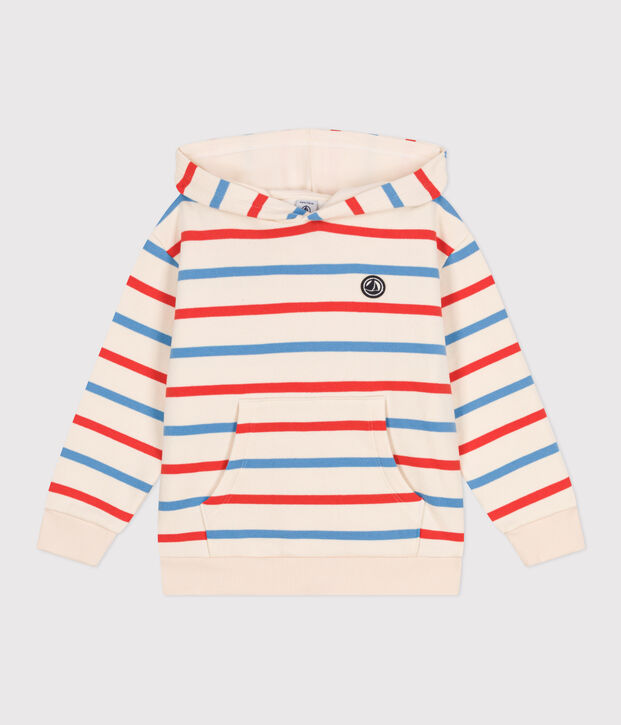 Sweatshirt &agrave; capuche enfant mixte en coton &agrave; rayures &eacute;cru/multicouleur