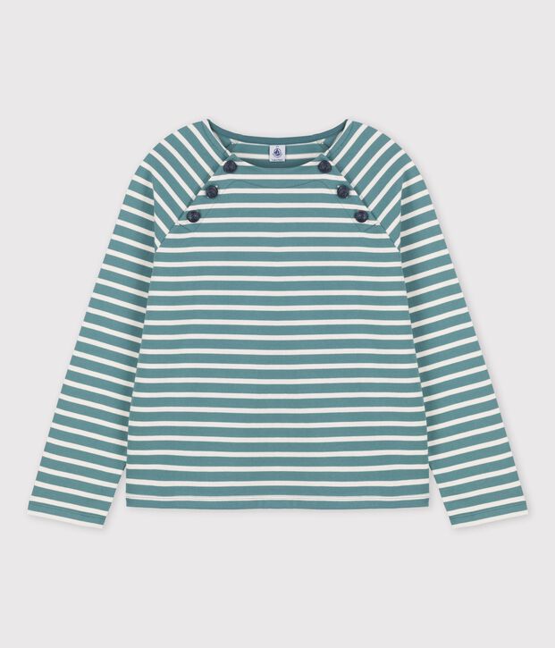 Marini&egrave;re boutonn&eacute;e en coton Femme vert/&eacute;cru