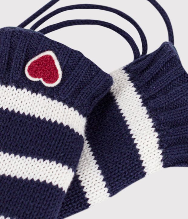 Moufles b&eacute;b&eacute; en tricot ray&eacute;es doubl&eacute;es polaire bleu/&eacute;cru
