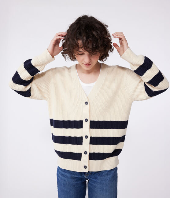 Cardigan femme en coton à rayures blanc AVALANCHE/bleu SMOKING