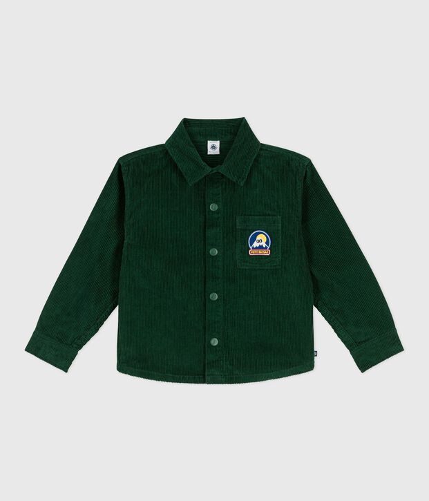 Chemise enfant en velours unie vert