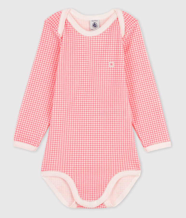 Body manches longues b&eacute;b&eacute; fille blanc MARSHMALLOW/rose GRETEL