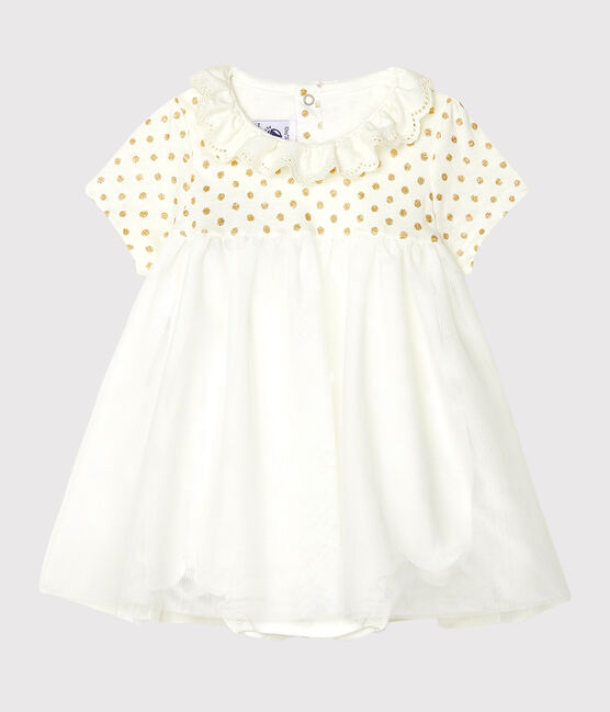 Robe body en coton lin bébé fille blanc MARSHMALLOW/jaune OR