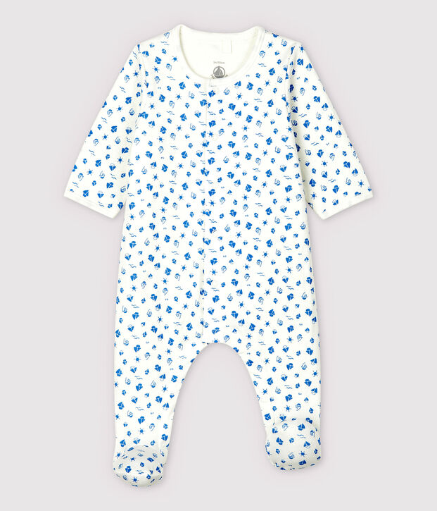 Bodyjama &agrave; imprim&eacute; bateaux b&eacute;b&eacute; en tubique en coton biologique blanc/bleu