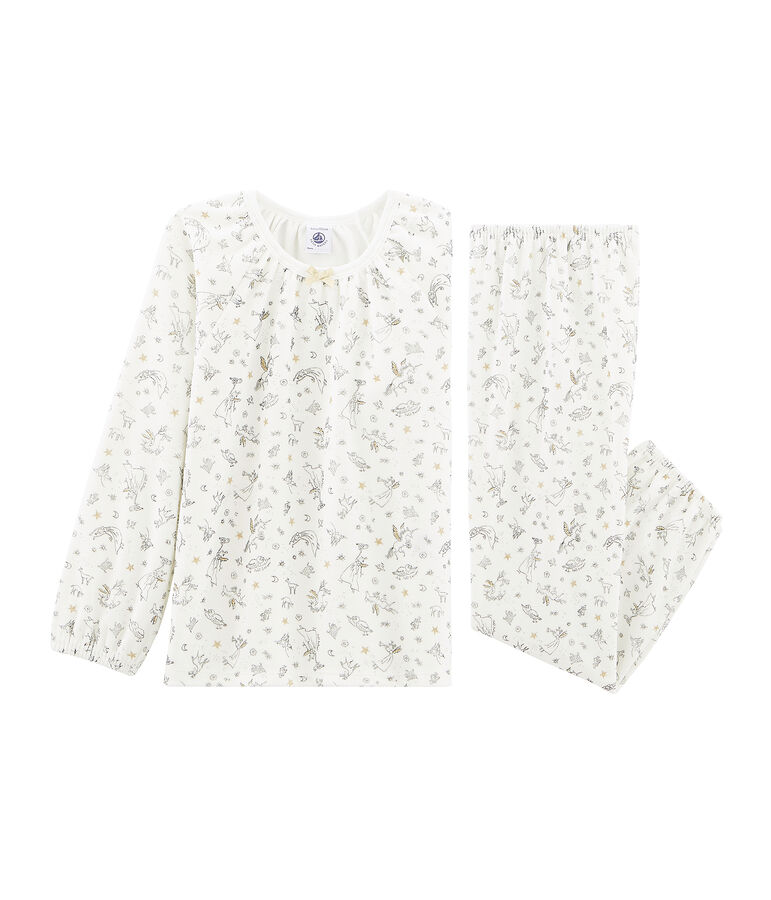 Pyjama petite fille en velours blanc/multicouleur