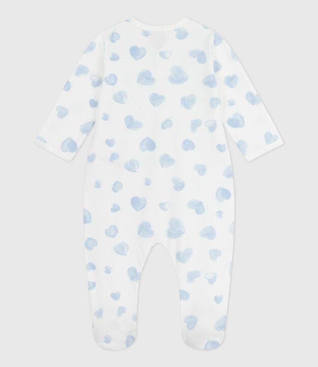 Pyjama b&eacute;b&eacute; en molleton gratt&eacute; &agrave; col imprim&eacute; c&oelig;urs blanc/bleu