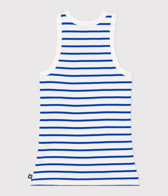Débardeur Femme en coton rayé blanc MARSHMALLOW/bleu PERSE