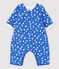Combinaison longue oiseaux bébé en tubique matelassé en coton biologique bleu COOL/écru MULTICO