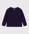 Tee-shirt enfant manches longues en coton uni bleu marine