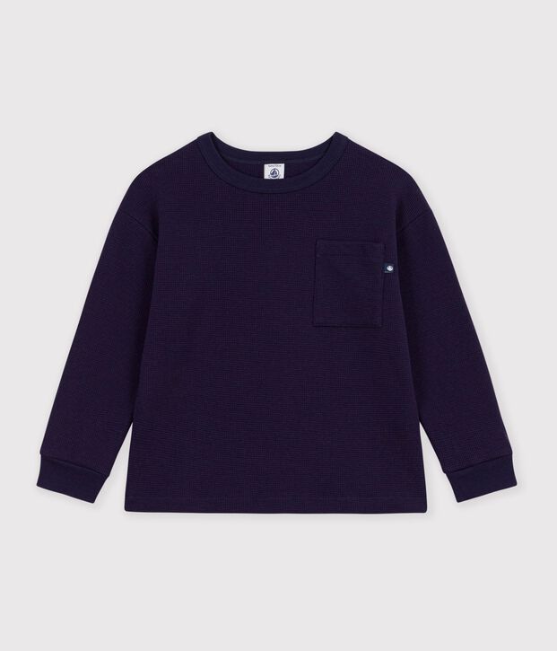 Tee-shirt enfant manches longues en coton uni bleu marine