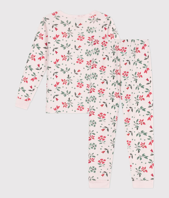 Pyjama très ajusté enfant en coton fleuri rose FLEUR/blanc MULTICO