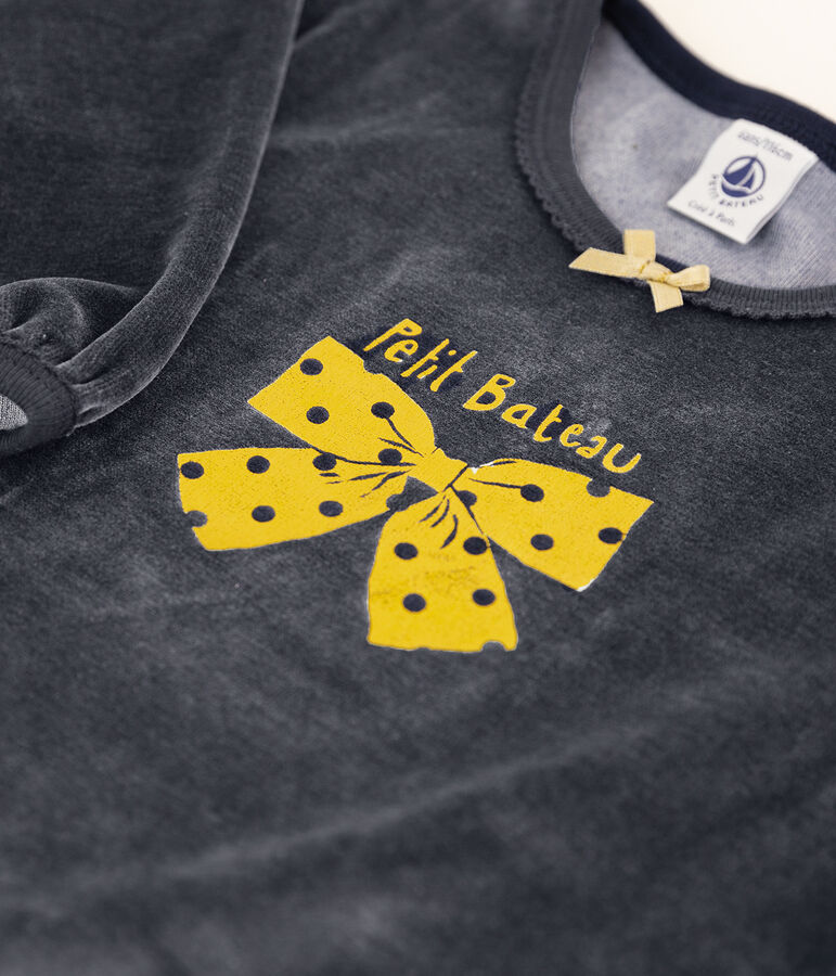 Pyjama petite fille motif n&oelig;ud en velours bleu