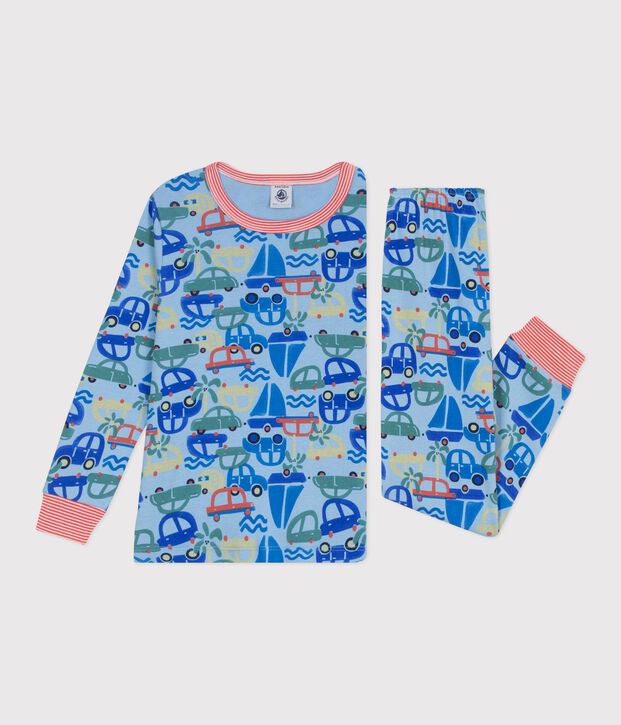 Pyjama enfant en coton imprim&eacute; voitures bleu/multicouleur