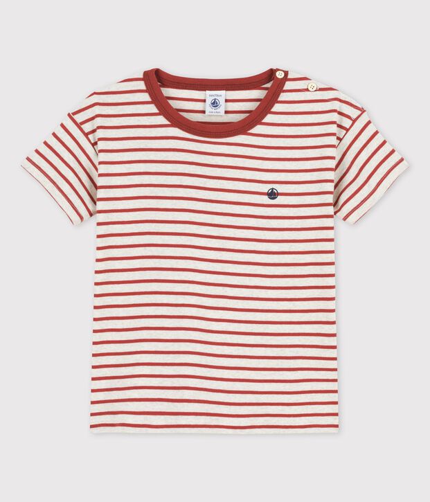 T-shirt manches courtes en coton enfant gar&ccedil;on beige/marron