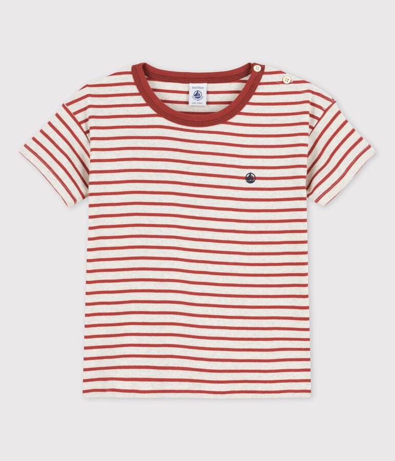 T-shirt manches courtes en coton enfant gar&ccedil;on beige/marron